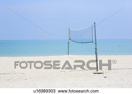 Stock Image - Beach volleyball net. Fotosearch