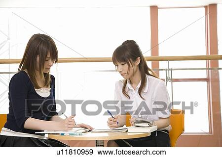Stock Photo - Two young women studying at college. Fotosearch