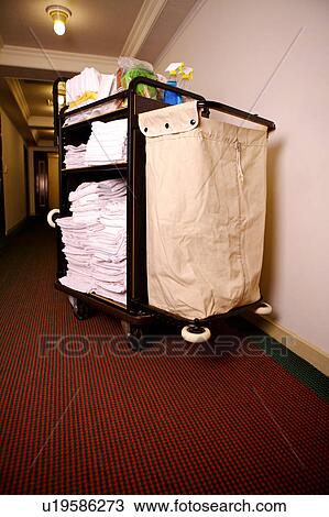 Stock Image - A stack of towels in the corridor. Fotosearch