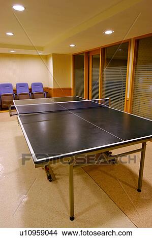 Close-up of a table tennis table in the gymnasium View Large Photo Image Picture - Close-up of a table tennis table in the gymnasium. Fotosearch