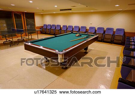 Interior design of gymnasium with pool table and chairs View Large Photo Image Stock Photography - Interior design of gymnasium with pool table and chairs. Fotosearch