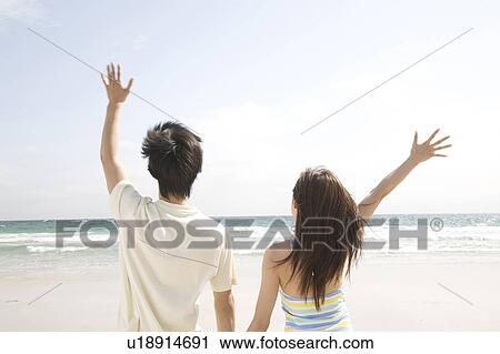 Stock Image - Back figure of Japanese couple. Fotosearch