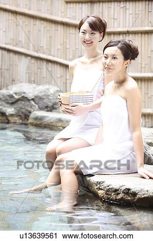 Japanese women at open-air bath View Large Photo Image Stock Image - Japanese women at open-air bath. Fotosearch