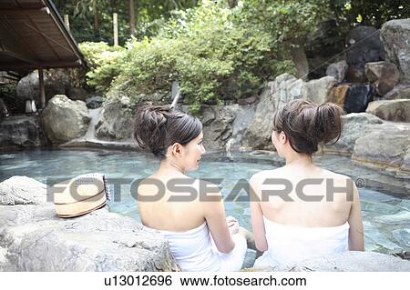 Japanese women in a open-air bath View Large Photo Image Stock Photograph - Japanese women in a open-air bath. Fotosearch