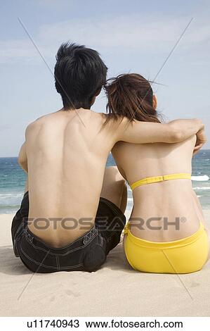 Stock Image - Back figure of Japanese couple. Fotosearch