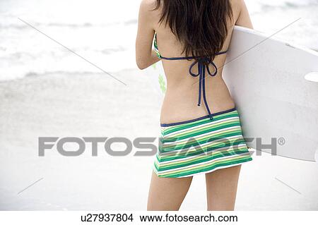 Picture - Back figure of Japanese woman in swimsuit. Fotosearch