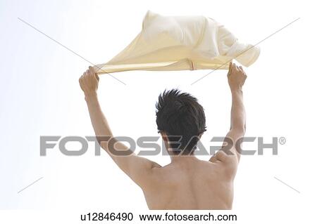 Stock Image - Back figure of Japanese man. Fotosearch