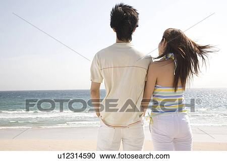 Stock Image - Back figure of Japanese couple. Fotosearch