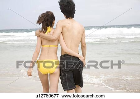 Stock Photo - Back figure of Japanese couple. Fotosearch