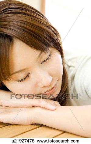 Stock Photo - Sleeping face of Japanese woman. Fotosearch