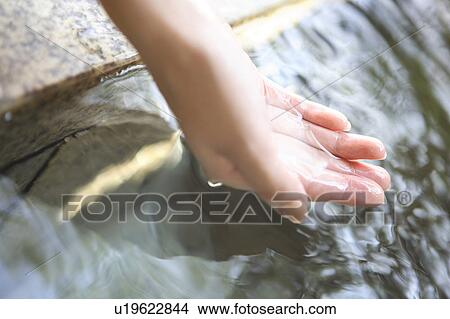 Picture - Hand of woman scooping water. Fotosearch