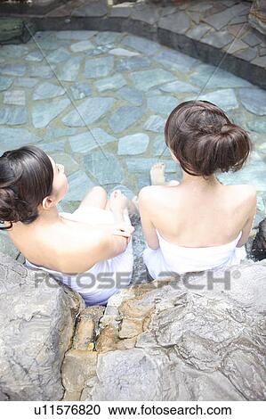 Japanese women in a open-air bath View Large Photo Image Stock Image - Japanese women in a open-air bath. Fotosearch