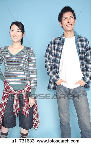 Stock Image - Portrait of Japanese young couple. Fotosearch
