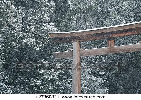 Shrine gate in snow View Large Photo Image Stock Image - Shrine gate in snow. Fotosearch