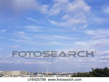 Stock Photo - Humilis, cirrostratus and cirrocumulus clouds. Fotosearch
