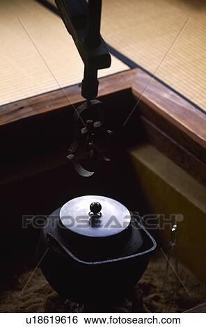 Stock Photograph - Iron kettle and fireplace. Fotosearch