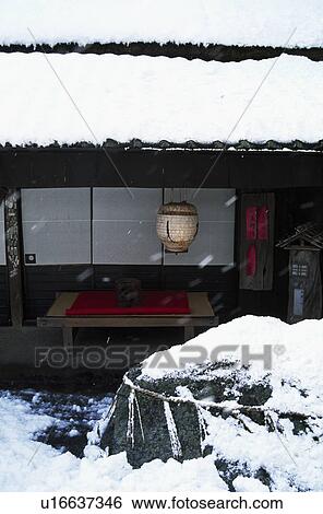 Stock Photograph - Snow and Japanese café. Fotosearch