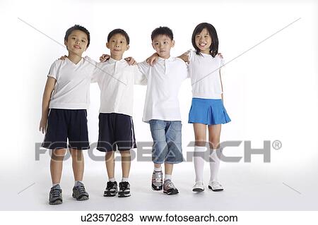 Four children standing side by side View Large Photo Image Stock Image - Four children standing side by side. Fotosearch