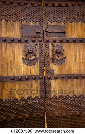 Stock Image - Asia, Taiwan, Ancient door, close up. Fotosearch