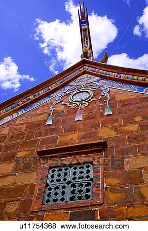 Stock Photo - Asia, Taiwan, Citian Temple, ornate wall. Fotosearch