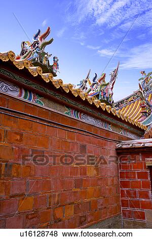 Stock Photo - Asia, Taiwan, Citian Temple, Ornate Wall. Fotosearch