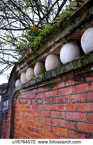 Stock Image - Asia, Taiwan, Hakka architecture, brick wall. Fotosearch
