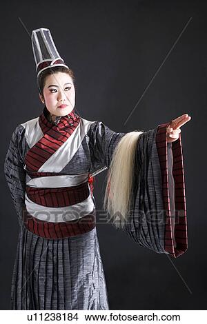 Mature female wearing traditional clothing pointing up View Large Photo Image Picture - Mature female wearing traditional clothing pointing up. Fotosearch