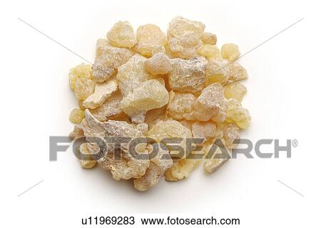 Stock Image - Frankincense against white background, close up. Fotosearch
