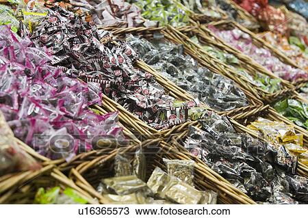 Stock Image - Close-up of candy at a market stall. Fotosearch