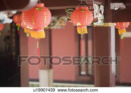 Close-up of Chinese lanterns in a temple View Large Photo Image Stock Photo - Close-up of Chinese lanterns in a temple. Fotosearch