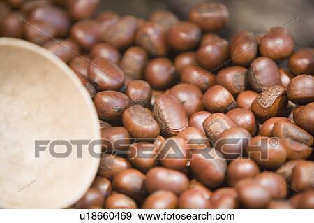 Stock Photo - Close-up of roasted chestnuts. Fotosearch