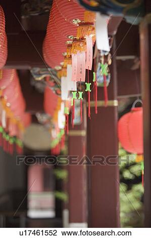 Low angle view of Chinese lanterns in a corridor View Large Photo Image Stock Image - Low angle view of Chinese lanterns in a corridor. Fotosearch