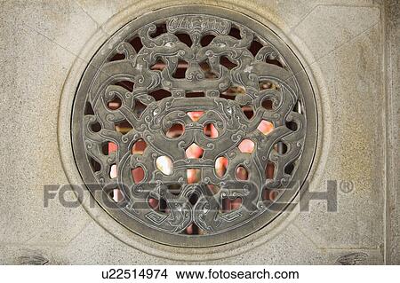 Picture - Close-up of a stone window of a temple. Fotosearch