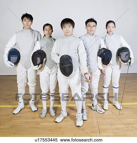 Stock Photography - Portrait of five fencers standing together. Fotosearch