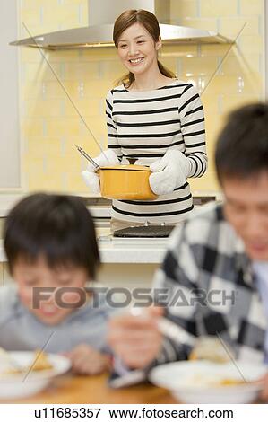 Mother watching family from kitchen View Large Photo Image Stock Photo - Mother watching family from kitchen. Fotosearch