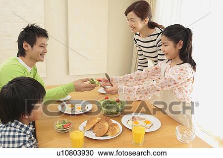 Parents and children having breakfast View Large Photo Image Stock Image - Parents and children having breakfast. Fotosearch