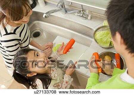 Parents and daughter cooking View Large Photo Image Stock Photo - Parents and daughter cooking. Fotosearch