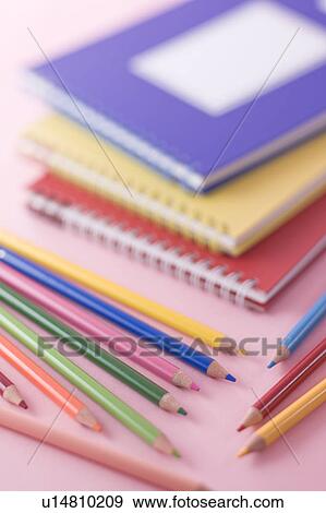 Notebook and colored pencil View Large Photo Image Stock Photo - Notebook and colored pencil. Fotosearch
