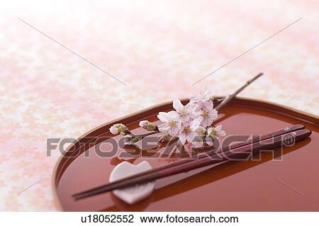 Tray and cherry blossoms View Large Photo Image Stock Image - Tray and cherry blossoms. Fotosearch