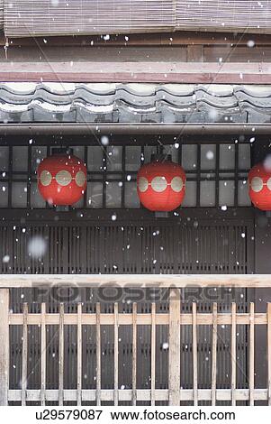 Stock Photo - Japanese traditional building and snow. Fotosearch