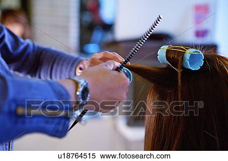 Hairdresser curling customer's hair, Hair Salon View Large Photo Image Stock Photography - Hairdresser curling customer's hair, Hair Salon. Fotosearch