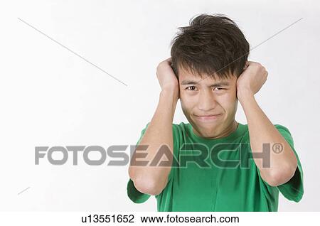 Stock Image - Portrait of man fearing, Men, Facial Expression. Fotosearch