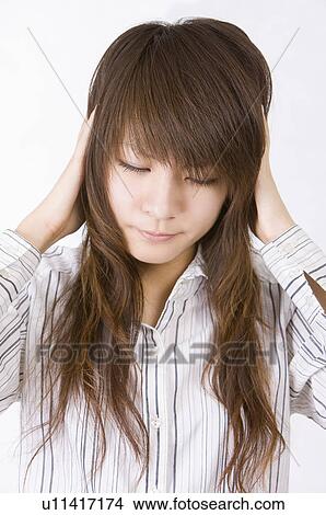 Picture - Portrait of woman's distracted face, Women, Facial Expression. Fotosearch