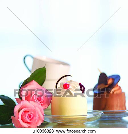 Stock Image - Flowers, Cake, Plants, Coffee, Pink, Food, Plant. Fotosearch