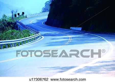 Stock Image - the highway, communication, running, the road, mountain, Road? Railway. Fotosearch
