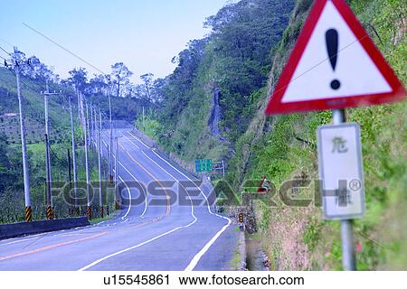 Stock Image - the strand highway, mount, the runway, traffic sign, the highway, transportation, the way. Fotosearch