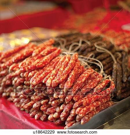 Stock Photo - oriental culture, Outdoors, Culture/tradition, Chinese new year, sausage. Fotosearch