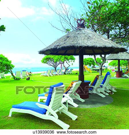 Stock Photograph - Summer Splash, Beach umbrella, Couch, Beaches, Sky, Cloud, Sea. Fotosearch