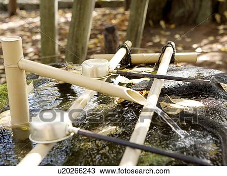 Stock Image - Meiji Shrine, cleansing and purifying water area, Tokyo, Japan. Fotosearch