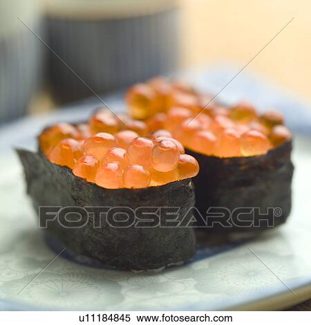 Stock Photography - Still Life of Ikura Sushi. Fotosearch